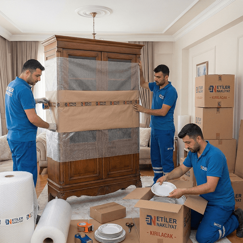 Eşyaları özenle paketleyip güvenli şekilde taşır.